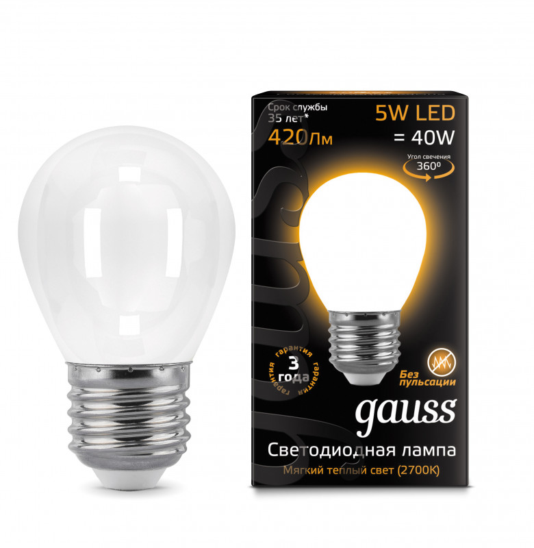 Светодиодная лампа Gauss 105202105 gauss led filament a60 e27 6w 4100к 1 10 51