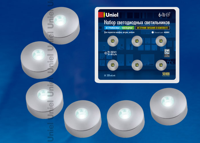 Фото Uniel ULM-R04-1W*6/NW IP33 SILVER блистер. Купить с доставкой