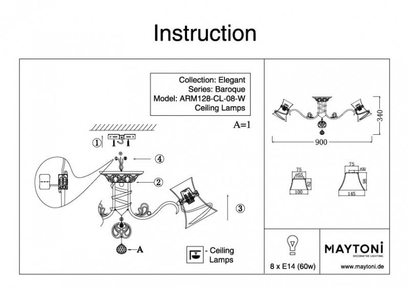 Накладная люстра Maytoni ARM128-CL-08-W