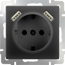 Розетка Werkel WL08-SKGS-USBx2-IP20 (черный матовый)
