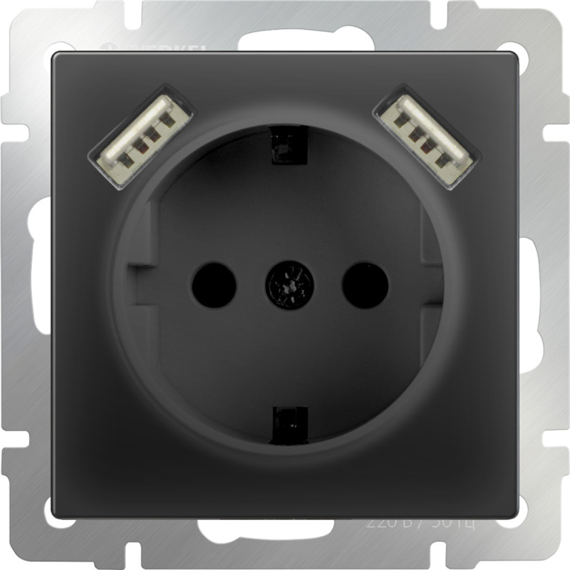 Розетка Werkel WL08-SKGS-USBx2-IP20 (черный матовый)