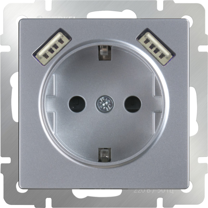 Розетка Werkel WL06-SKGS-USBx2-IP20 (серебряный) светильник mag orient spot r45 12w warm3000 gd 24 deg 48v dali arlight ip20 металл 3 года