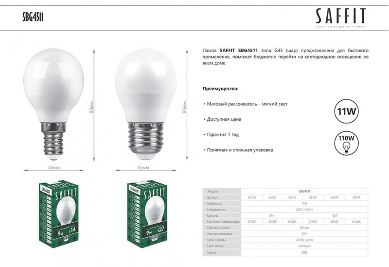 Светодиодная лампа SAFFIT 55136