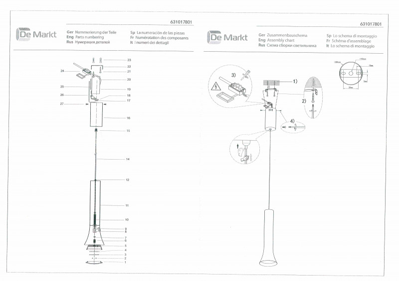 Подвесной светильник DeMarkt 631017801