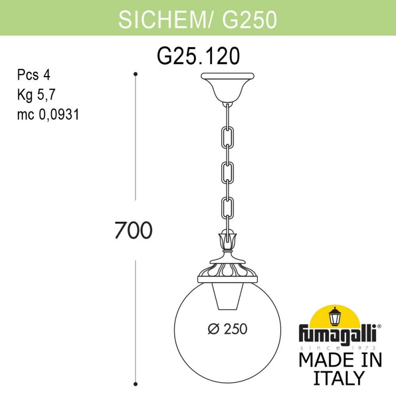 Подвесной уличный светильник Fumagalli G25.120.000.BXF1R