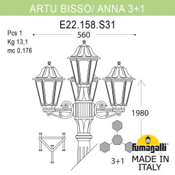 Садово-парковый светильник Fumagalli E22.158.S31.AYF1R