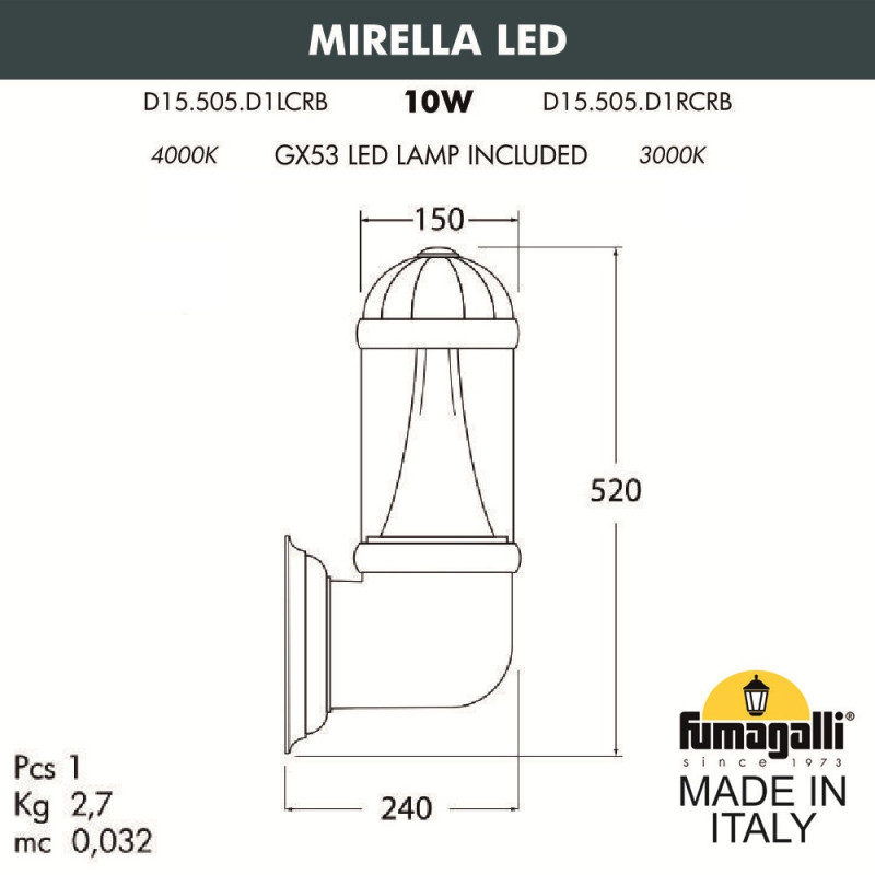 Светильник настенный Fumagalli D15.505.000.LXD1L