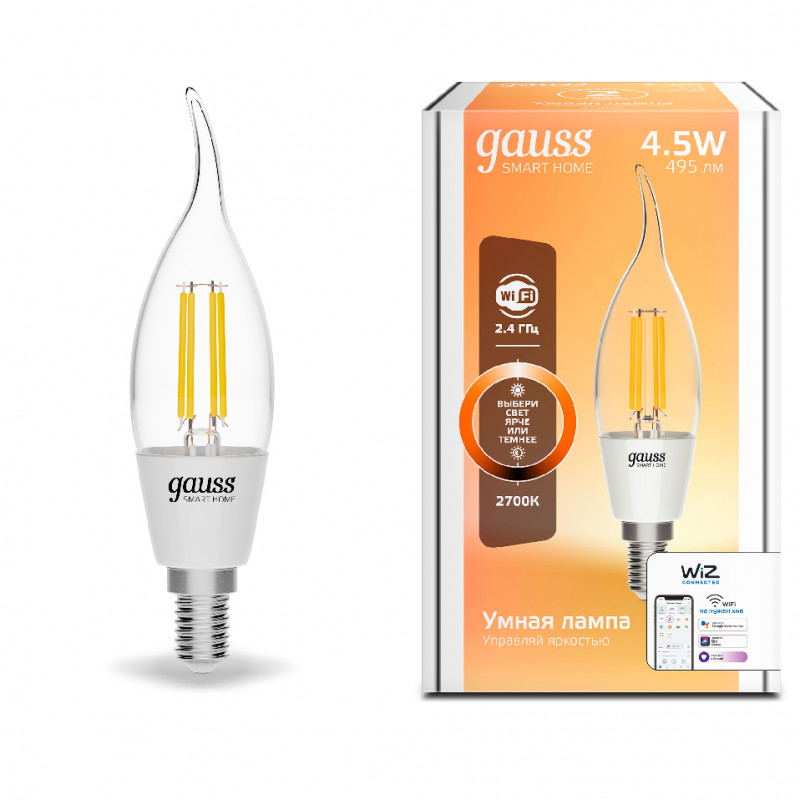 Светодиодная лампа Gauss 1260112 лампа светодиодная gauss 1260112 филаментная smart home dim e14 cf35 4 5 вт 495 лм