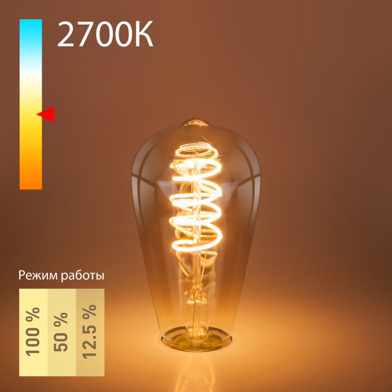 Светодиодная лампа Elektrostandard Dimmable 5W 2700K E27 (ST64 тонированный)(BLE2746) лампа светодиодная эра e27 5w 4000k матовая led p45 5w 840 e27 б0028488