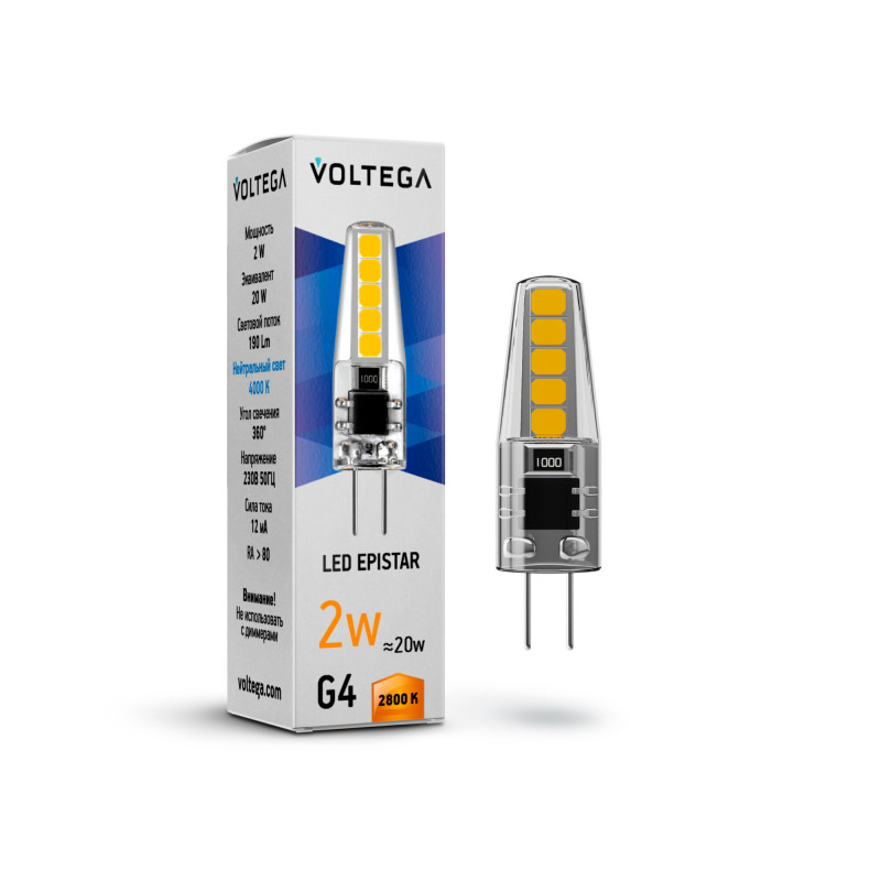 Светодиодная лампа Voltega 7144 светодиодная лампа g4 12 в 2 вт 9 smd5630 140 лм светодиодная лампа g4 12 в бесплатная доставка 10 шт