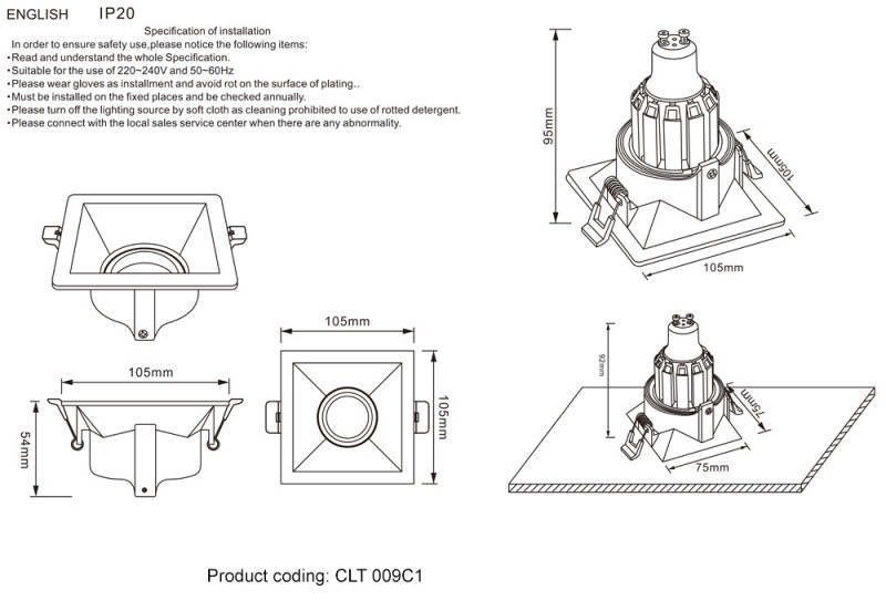 Встраиваемый светильник Crystal Lux CLT 009C1 BL