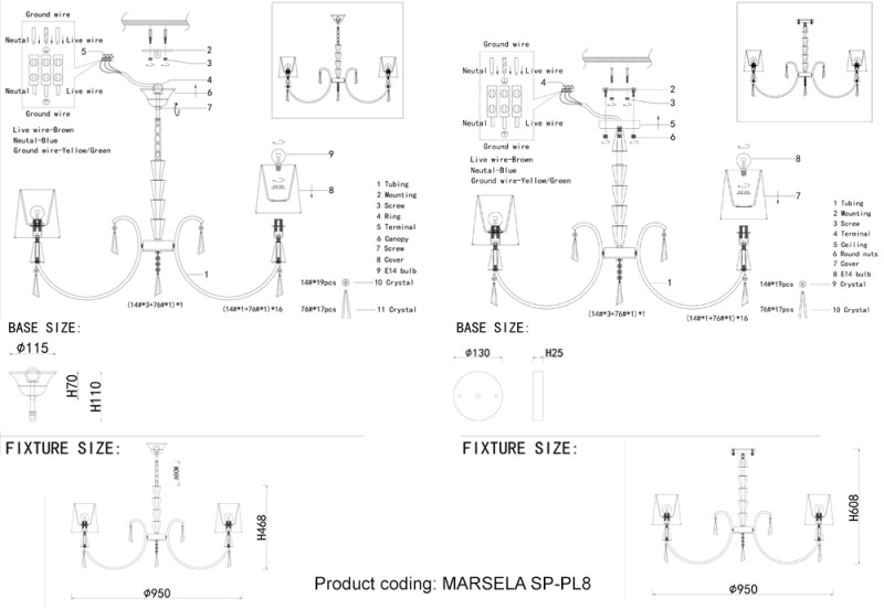 Подвесная люстра Crystal Lux MARSELA SP-PL8 NICKEL