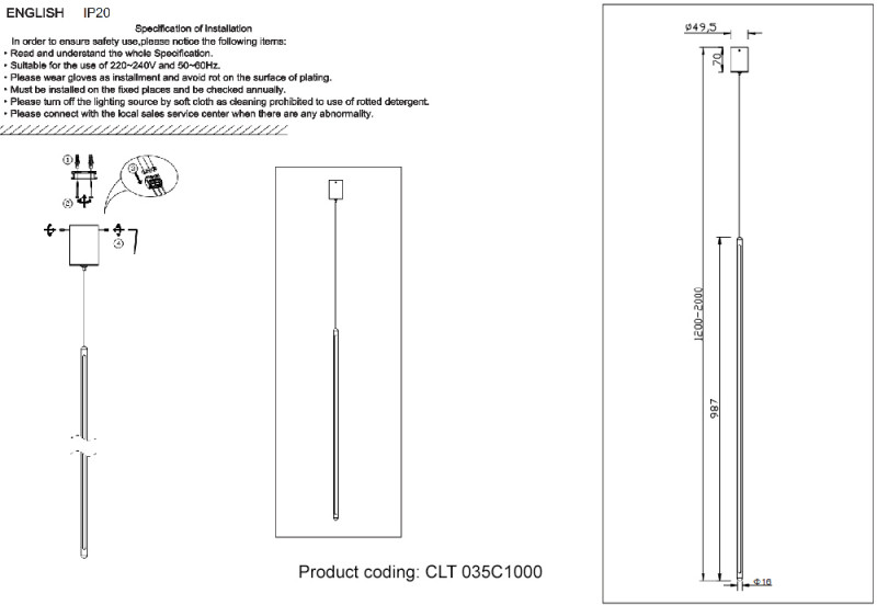 Подвесной светильник Crystal Lux CLT 035C1000 BL