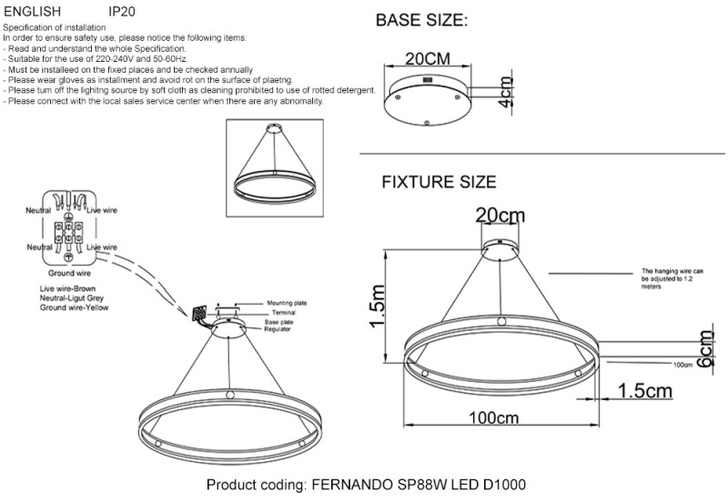 Подвесной светильник Crystal Lux FERNANDO SP88W LED D1000 COFFEE/BLACK
