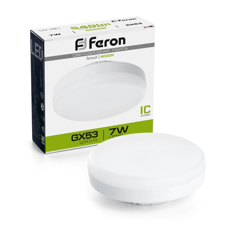лампочка cветодиодная feron lb 451 25828 230v 7w gx53 4000k упаковка 5 шт Светодиодная лампа Feron 25828