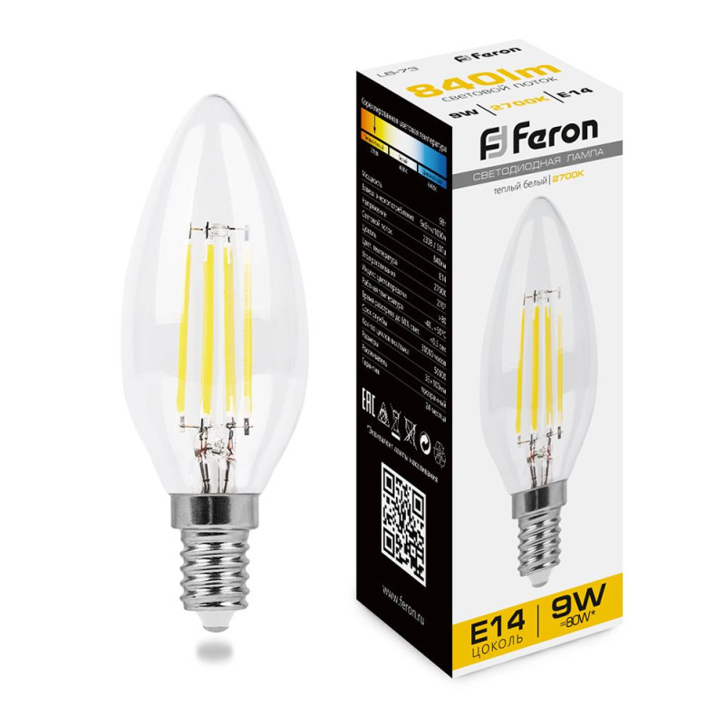Светодиодная лампа Feron 25956 лампа светодиодная филаментная feron e14 9w 2700k свеча прозрачная lb 73 25956