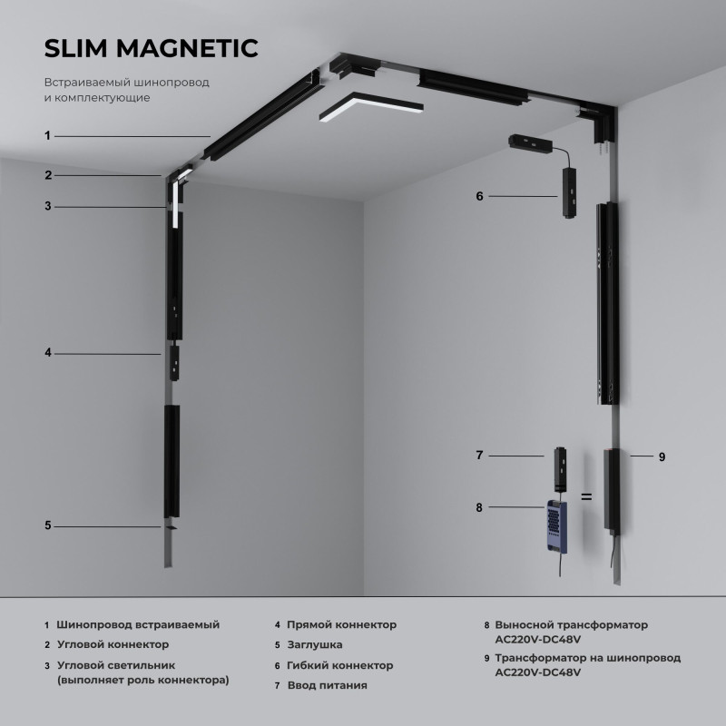 Шинопровод Elektrostandard Slim Magnetic Шинопровод встраиваемый (белый) (2м) 85087/00