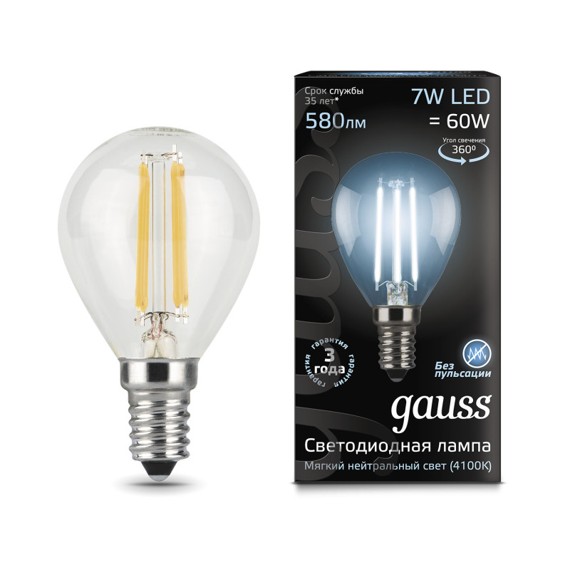 Светодиодная лампа Gauss 105801207 лампа gauss led filament шар e14 7w 580lm 4100k step dimmable 105801207
