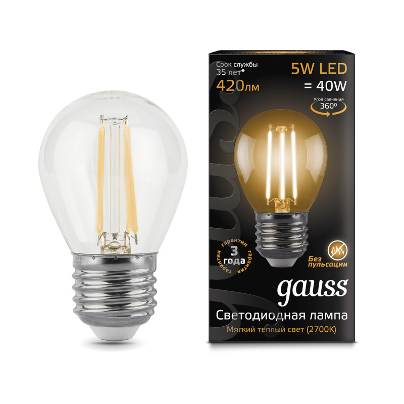 Светодиодная лампа Gauss 105802105 gauss led filament a60 e27 6w 4100к 1 10 51