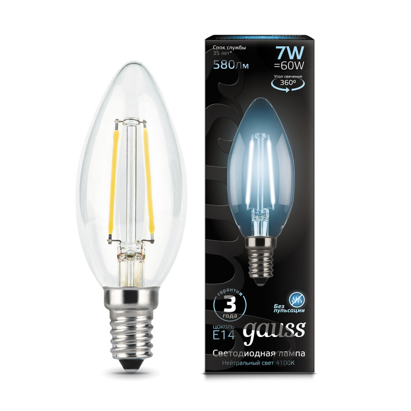 Светодиодная лампа Gauss 103801207 gauss led filament a60 e27 6w 4100к 1 10 51
