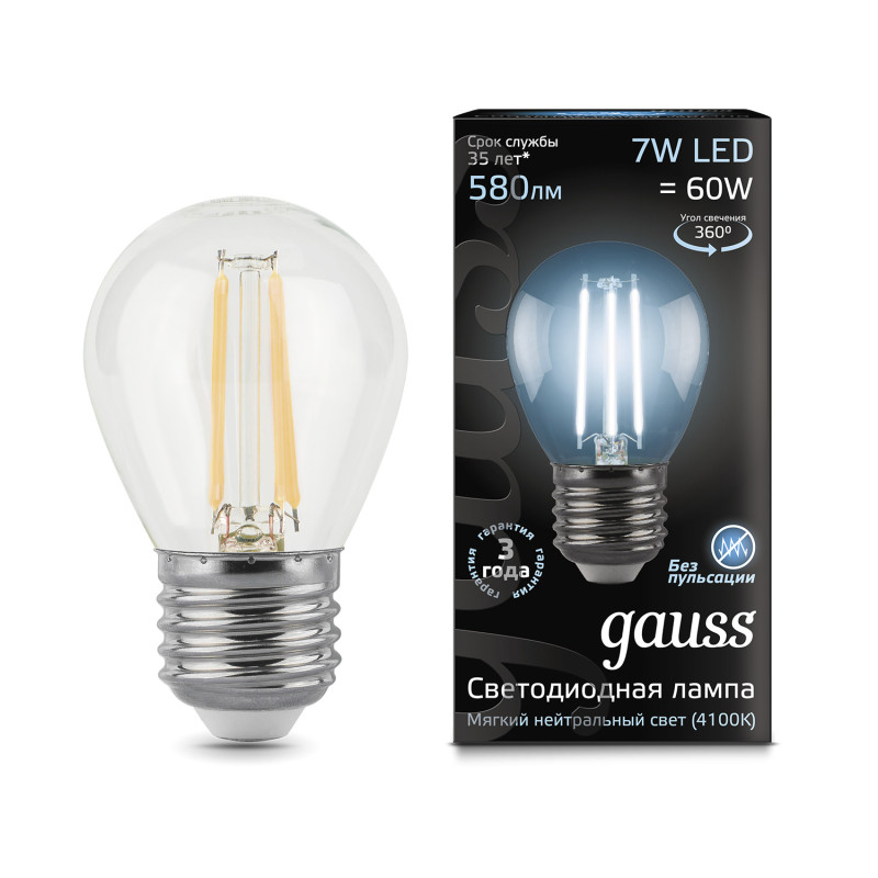 Светодиодная лампа Gauss 105802207 gauss led filament a60 e27 6w 4100к 1 10 51