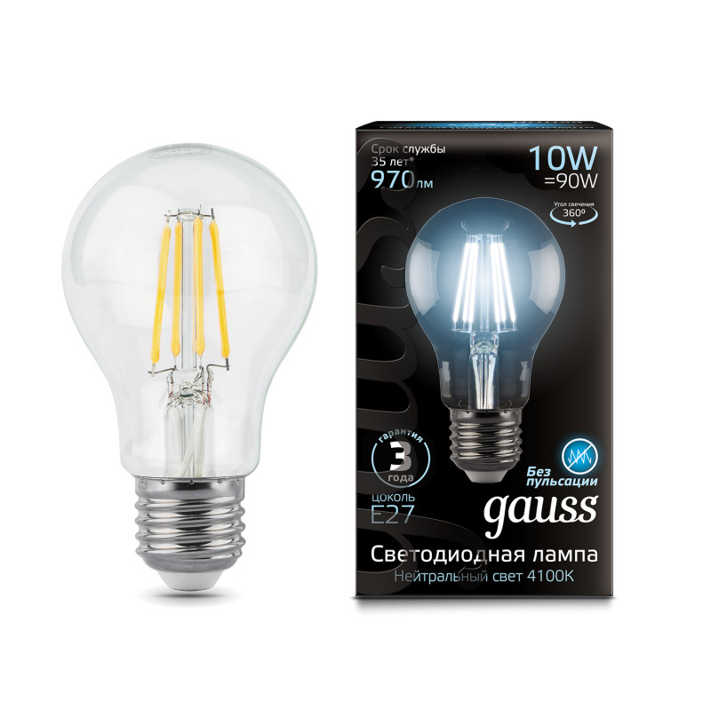 Светодиодная лампа Gauss 102802210 gauss led filament a60 e27 6w 4100к 1 10 51