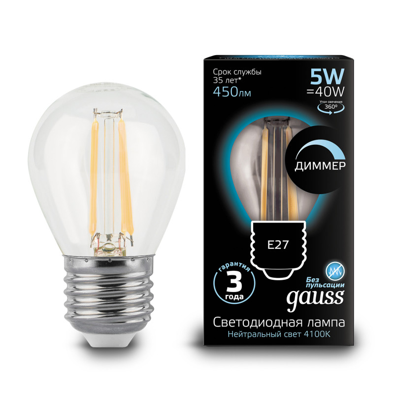 Светодиодная лампа Gauss 105802205-D gauss led filament a60 e27 6w 4100к 1 10 51