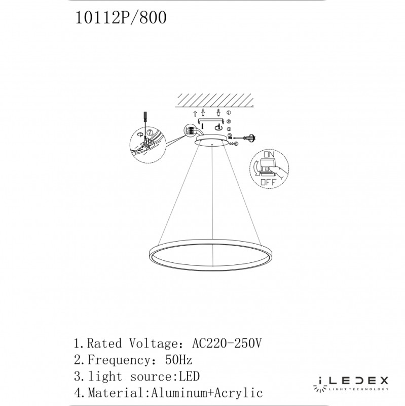 Подвесной светильник iLedex 10112P/1-24W-3000K-D800 BR