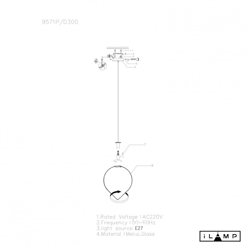 Подвесной светильник iLamp 9571P/1-D300 BR-WH