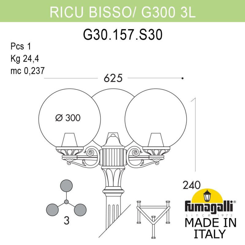 Садово-парковый светильник Fumagalli G30.157.S30.BYF1R