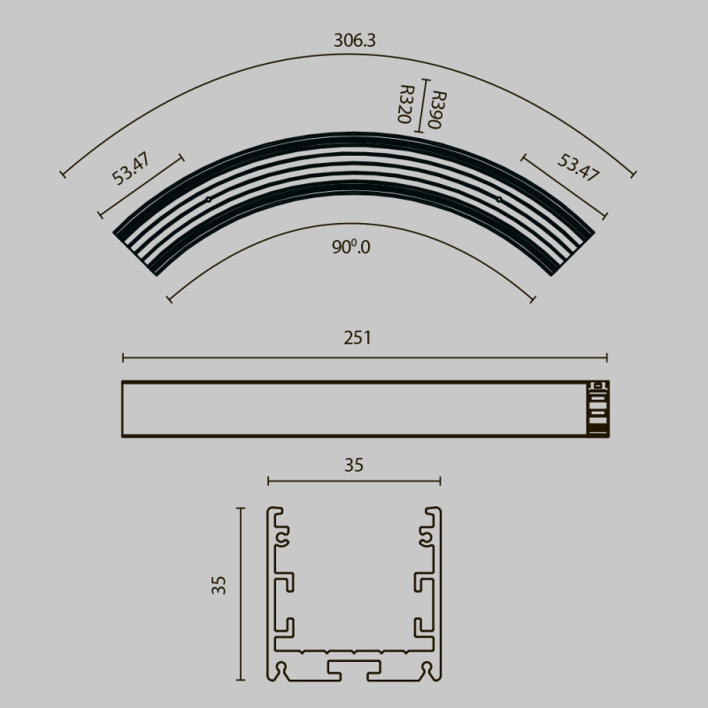 Профиль Maytoni Technical ALM-3535R-B-D-90°-0.3M