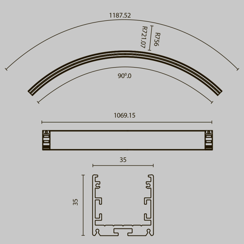 Профиль Maytoni Technical ALM-3535R-B-IN-90°-1.5M