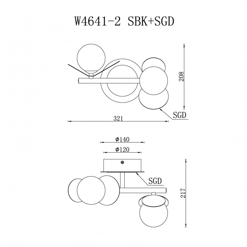 Бра iLedex W4641-2 MBK+SGD