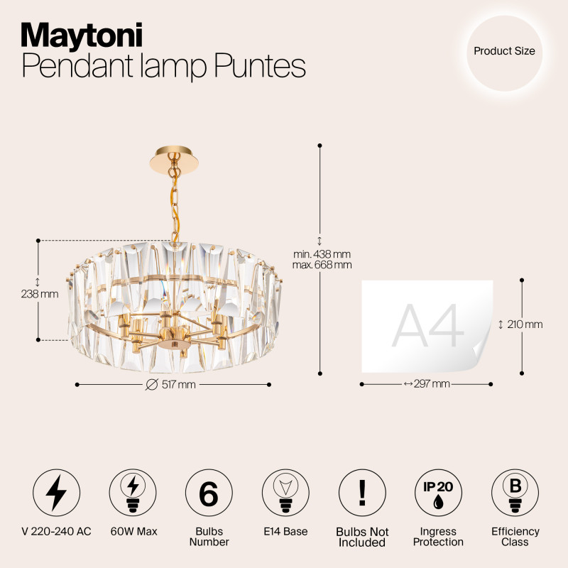 Подвесная люстра Maytoni MOD043PL-06G