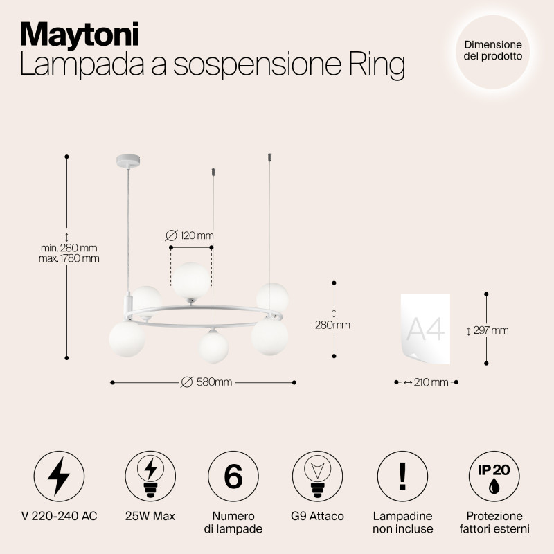 Подвесная люстра Maytoni MOD013PL-06W