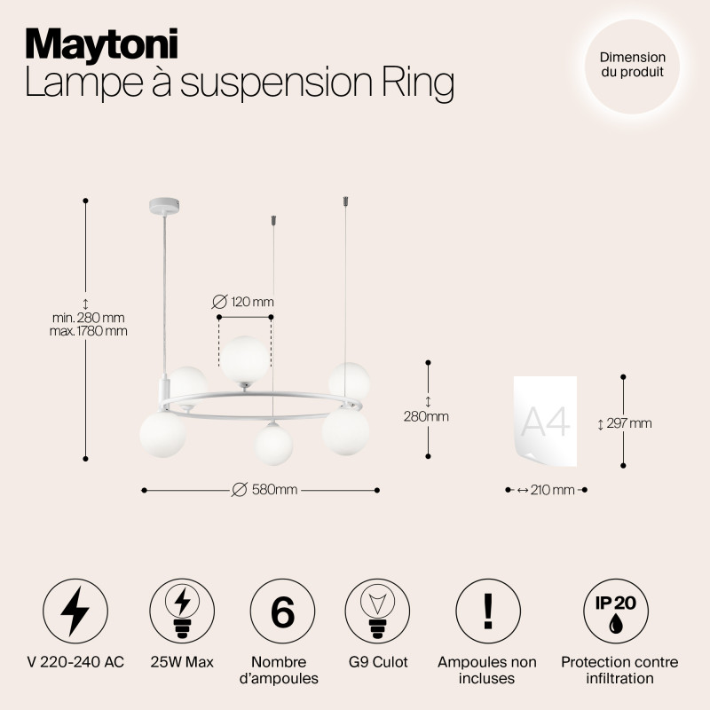 Подвесная люстра Maytoni MOD013PL-06W