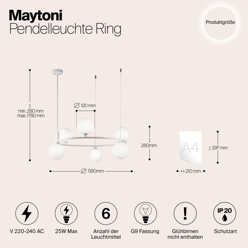 Подвесная люстра Maytoni MOD013PL-06W