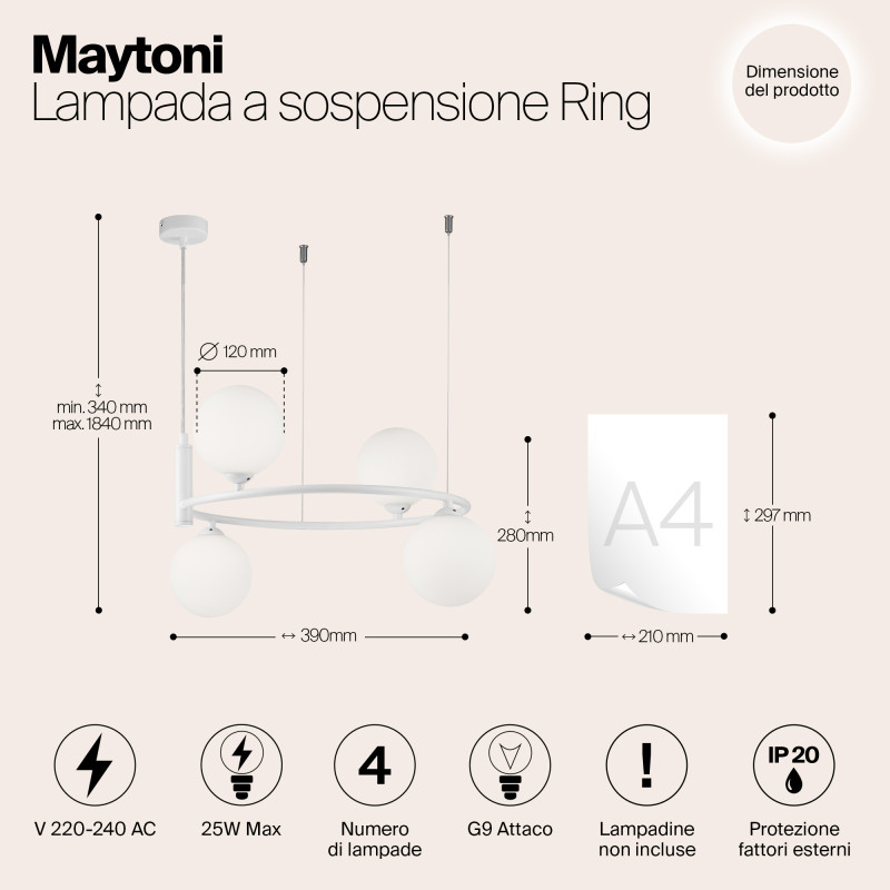 Подвесная люстра Maytoni MOD013PL-04W