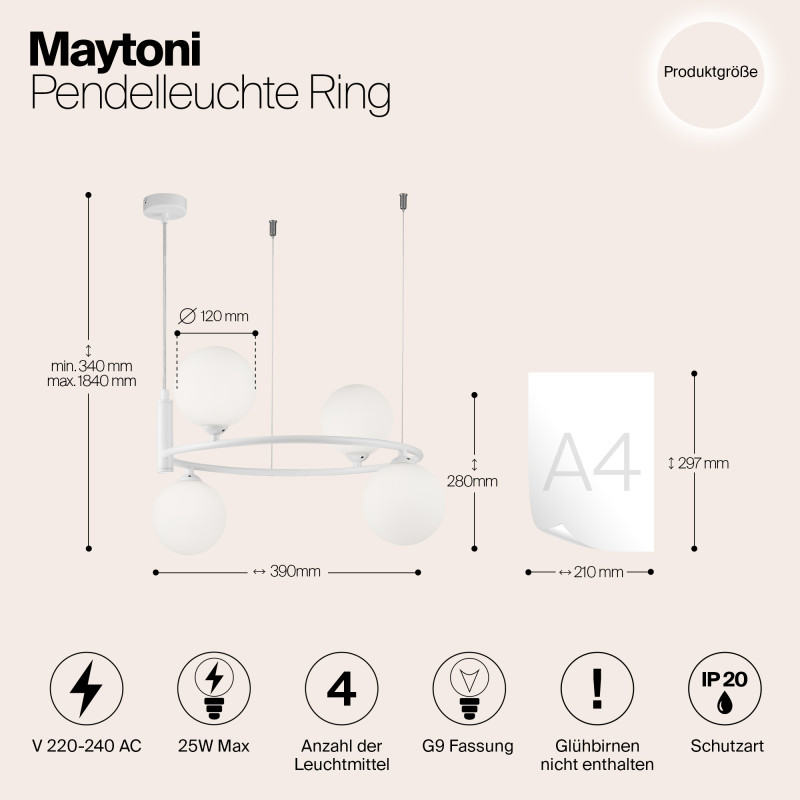 Подвесная люстра Maytoni MOD013PL-04W