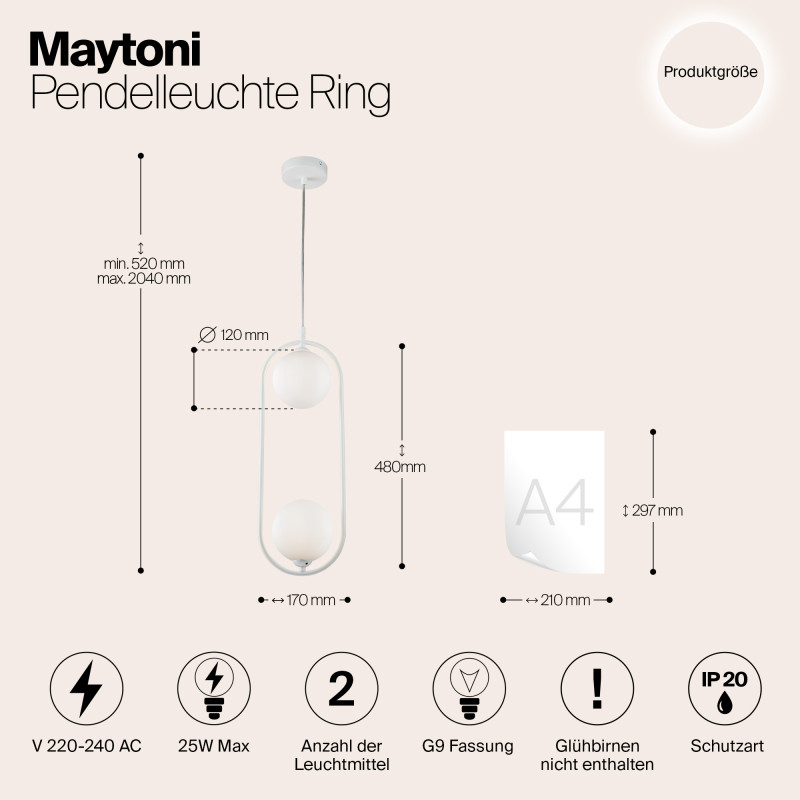 Подвесной светильник Maytoni MOD013PL-02W