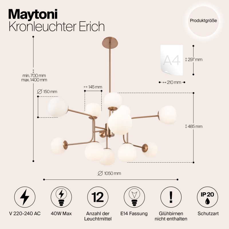 Люстра на штанге Maytoni MOD221-PL-12-G