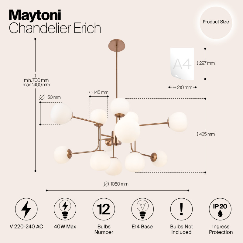 Люстра на штанге Maytoni MOD221-PL-12-G