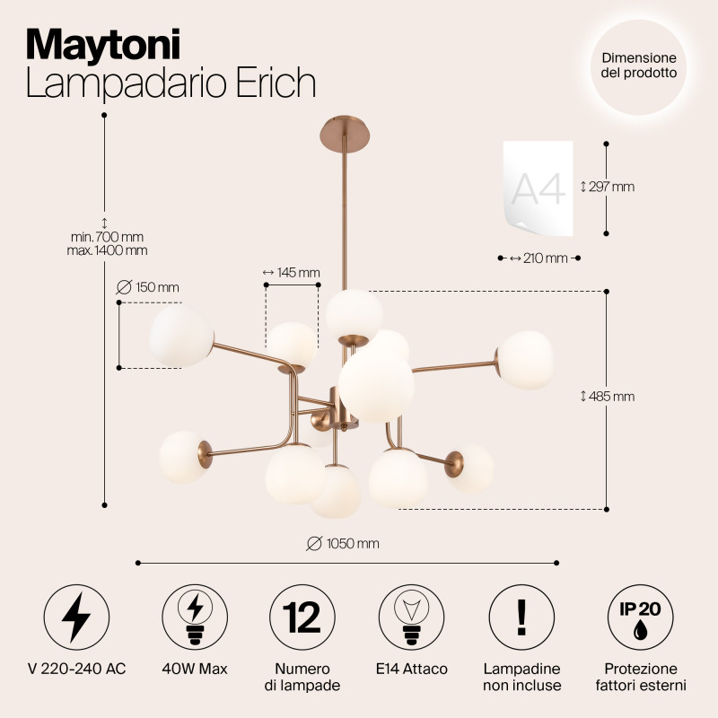 Люстра на штанге Maytoni MOD221-PL-12-G