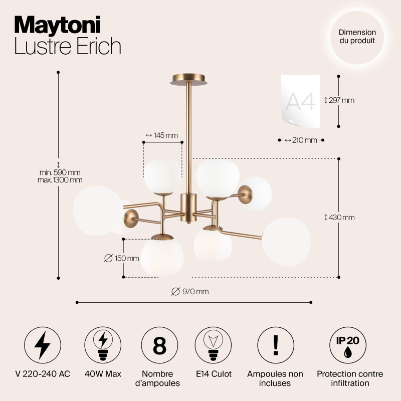 Люстра на штанге Maytoni MOD221-PL-08-G