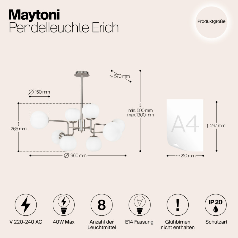 Люстра на штанге Maytoni MOD221-PL-08-N