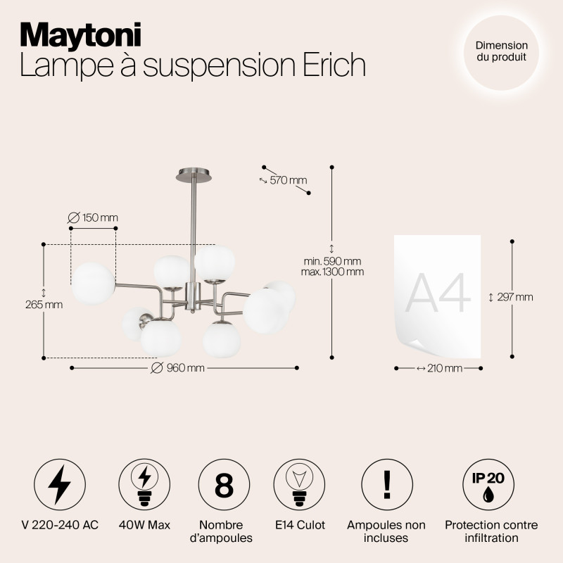 Люстра на штанге Maytoni MOD221-PL-08-N