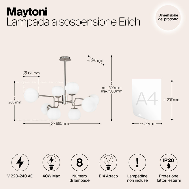 Люстра на штанге Maytoni MOD221-PL-08-N