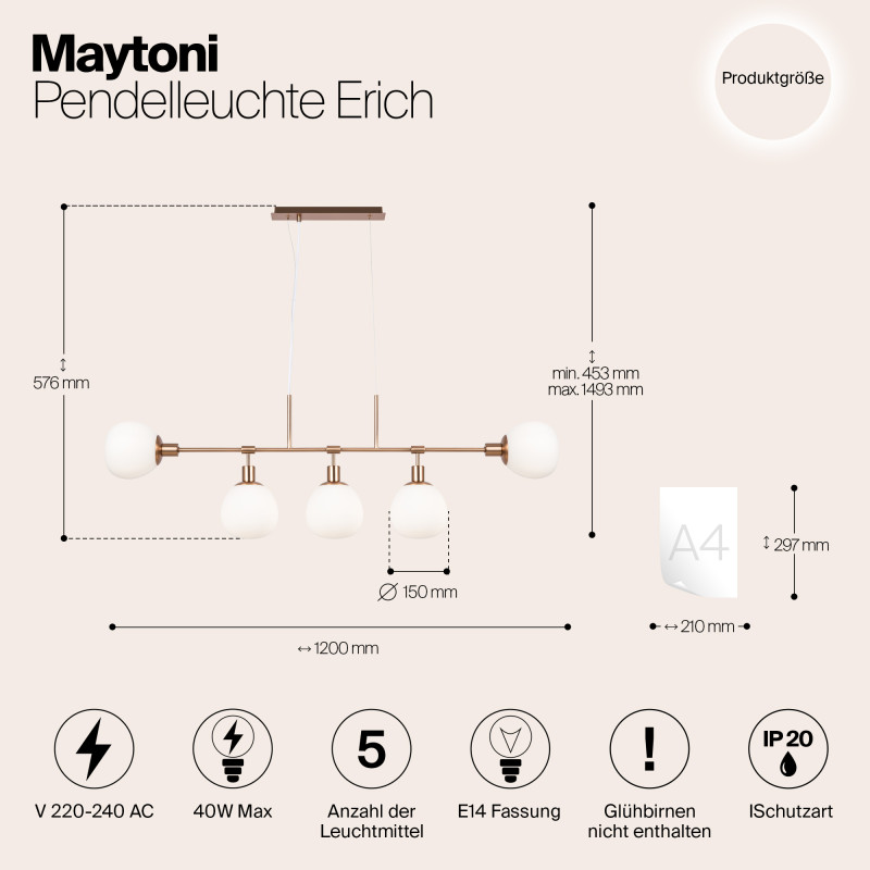 Подвесная люстра Maytoni MOD221-PL-05-G