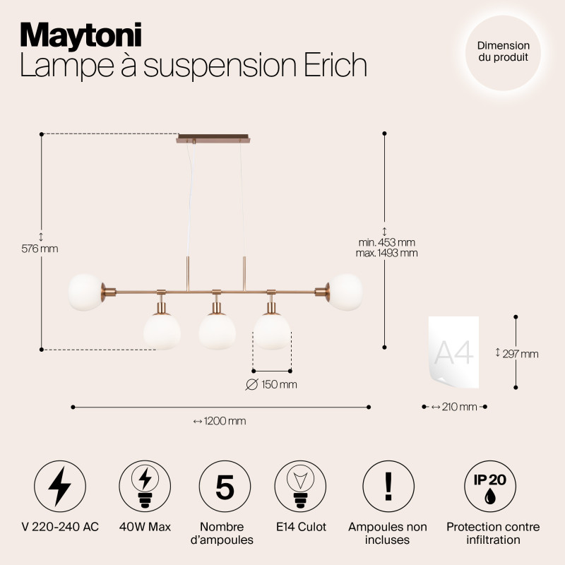 Подвесная люстра Maytoni MOD221-PL-05-G