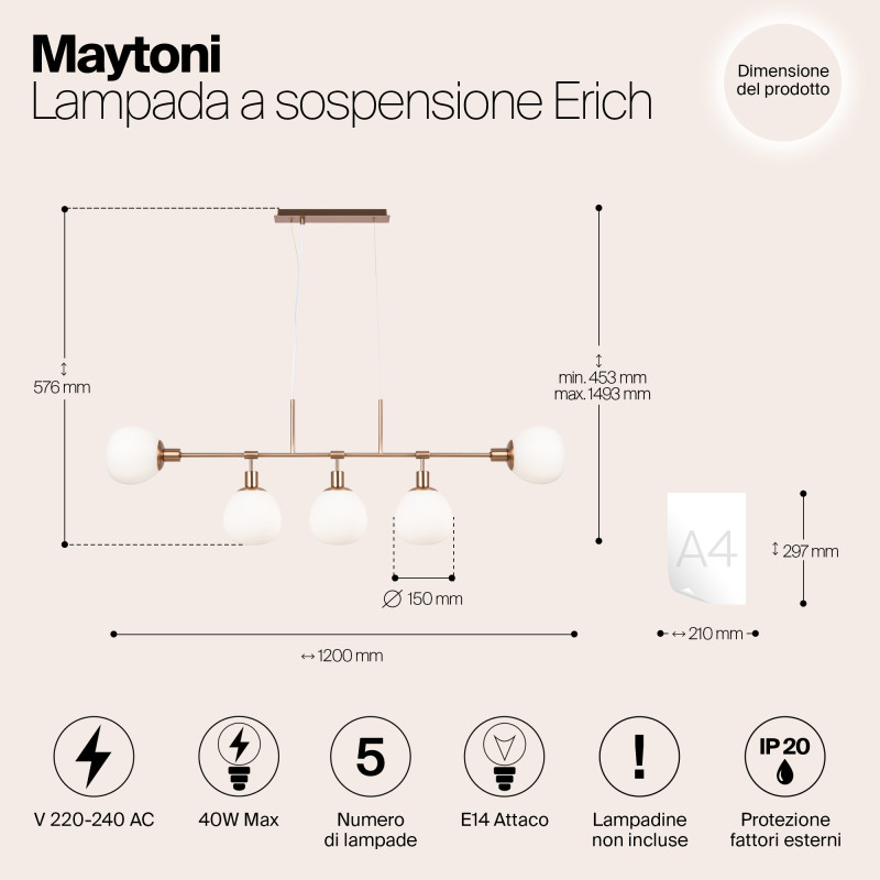 Подвесная люстра Maytoni MOD221-PL-05-G